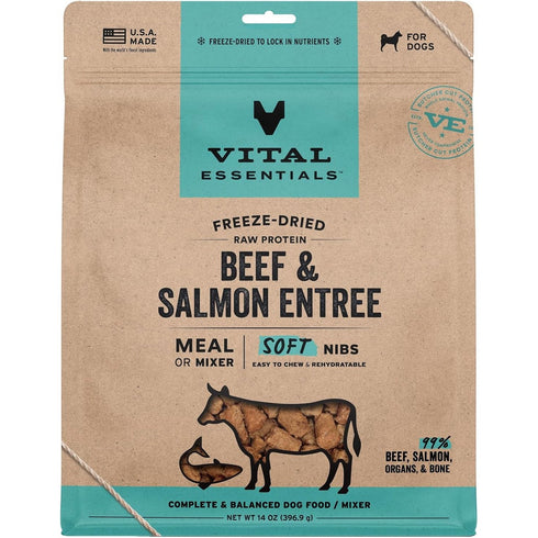 Vital Essentials Freeze Dried Soft Nibs Beef Salmon Raw Dog Food 14oz - Poudre Pet & Feed Supply 2