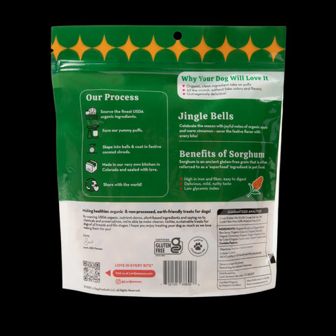 Lord Jameson Love Puffs Jingle Bells Organic Dog Treats - Holiday Apple - 4oz Pouch