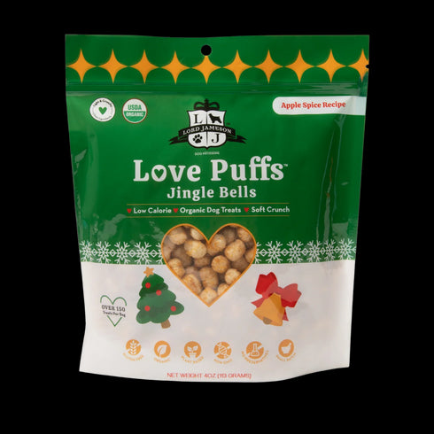 Lord Jameson Love Puffs Jingle Bells Organic Dog Treats - Holiday Apple - 4oz Pouch