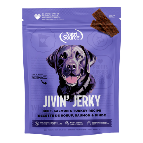 NutriSource Jivin' Jerky Dog Treats - Beef, Salmon, & Turkey - 4oz Pouch