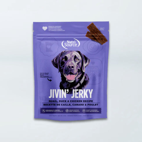 NutriSource Jivin' Jerky Dog Treats - Quail, Duck, & Chicken - 4oz Pouch
