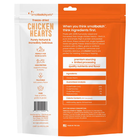 smallbatch Freeze Dried Hearts Cat & Dog Treats - Chicken - 14oz Pouch