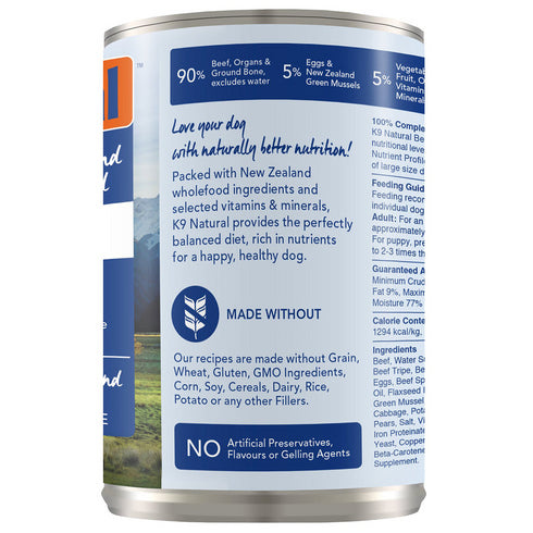 K9 Natural Beef Feast Grain-Free Canned Dog Food, 13-oz - Poudre Pet and Feed Supply