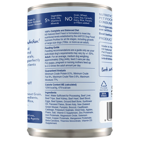 K9 Natural Beef Feast Grain-Free Canned Dog Food, 13-oz - Poudre Pet and Feed Supply