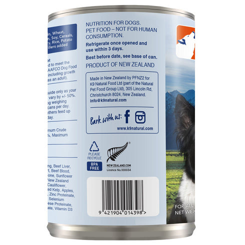 K9 Natural Beef Feast Grain-Free Canned Dog Food, 13-oz - Poudre Pet and Feed Supply