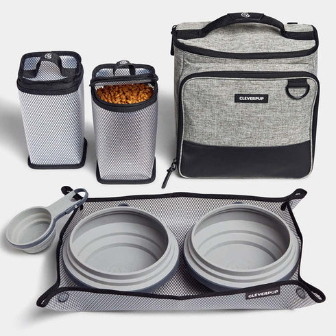 Cleverpup Bistro Box Dog Food Travel Kit - Large - Heather Grey