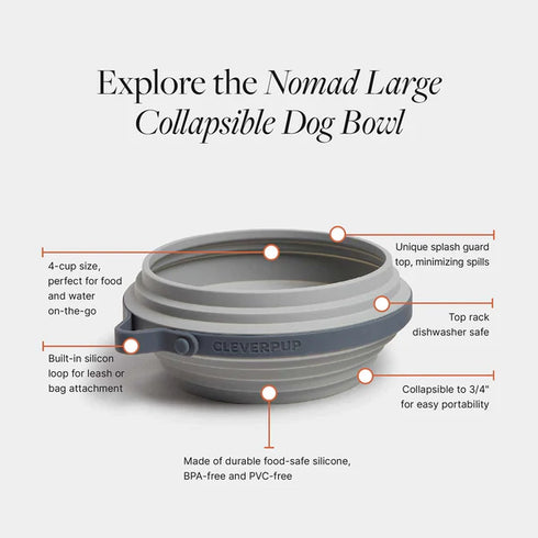 Cleverpup Nomad Collapsible Travel Dog Bowl - Large - Grey