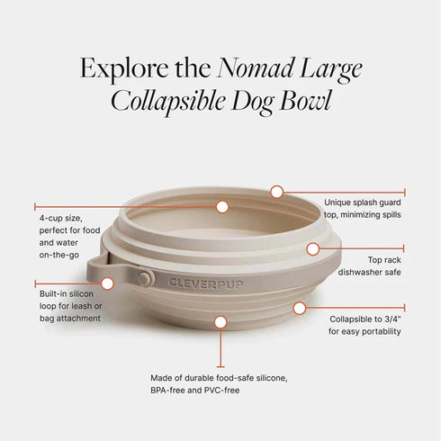 Cleverpup Nomad Collapsible Travel Dog Bowl - Large - Sand