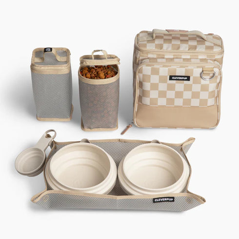 Cleverpup Bistro Box Dog Food Travel Kit - Large - Checkered