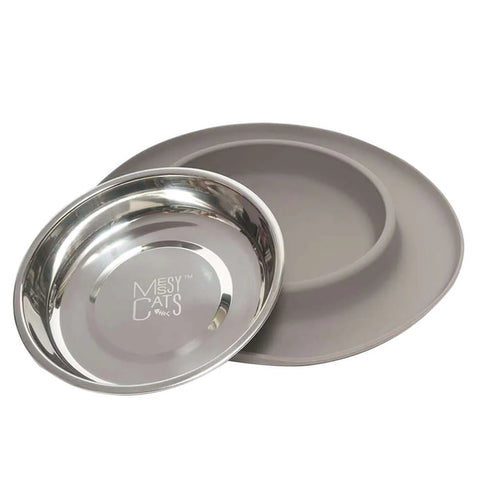 Messy Cats Silicone & Stainless Steel Cat Bowl - Grey