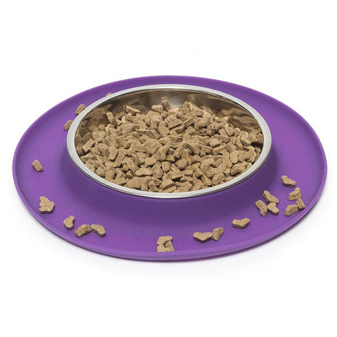 Messy Mutts Single Silicone Cat Feeder with Stainless Steel Bowl - Purple