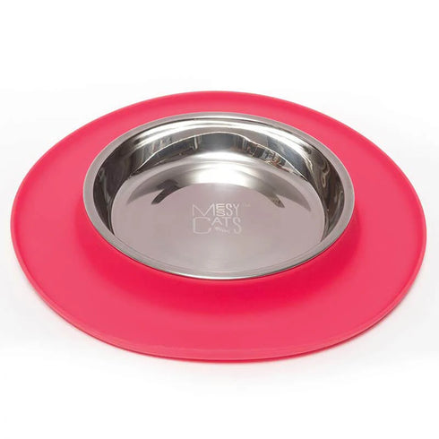 Messy Cats Silicone & Stainless Steel Cat Bowl - Red