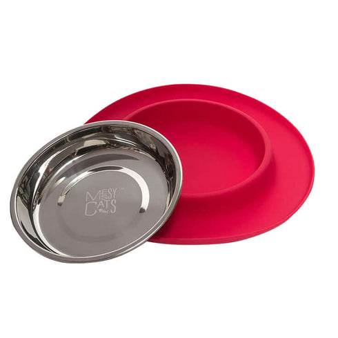 Messy Cats Silicone & Stainless Steel Cat Bowl - Red
