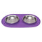 Messy Cats Double Silicon & Stainless Steel Cat Feeder - Purple