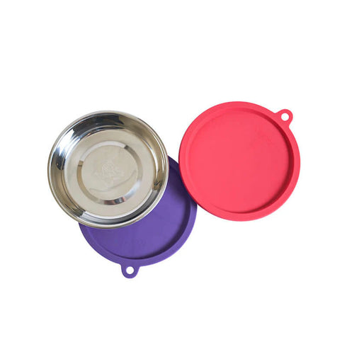 Messy Mutts Stainless Cat Saucer & Silicon Bowl Lid - Pack of 2