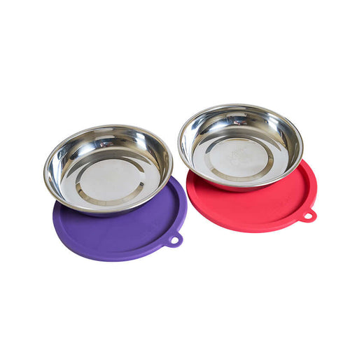 Messy Mutts Stainless Cat Saucer & Silicon Bowl Lid - Pack of 2