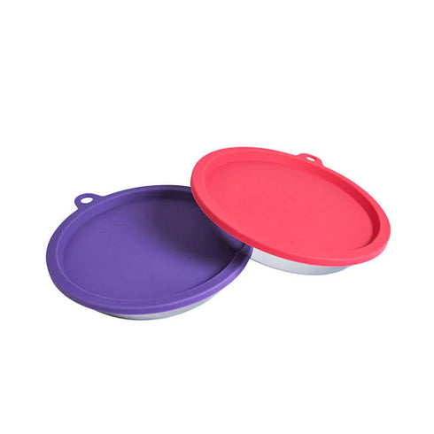 Messy Mutts Stainless Cat Saucer & Silicon Bowl Lid - Pack of 2