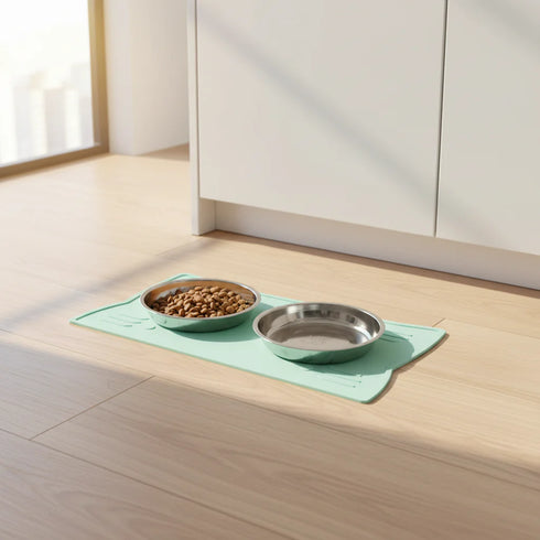 Messy Cats Silicon Cat Bowl Mat - Mint