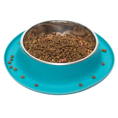 Messy Mutts Silicone & Stainless Steel Dog Feeder Bowl - Medium - Blue - 1.5 Cup Capacity