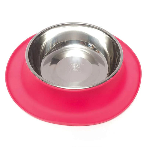 Messy Mutts Silicone & Stainless Steel Dog Feeder Bowl - Medium - Red- 1.5 Cup Capacity
