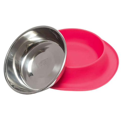 Messy Mutts Silicone & Stainless Steel Dog Feeder Bowl - Medium - Red- 1.5 Cup Capacity