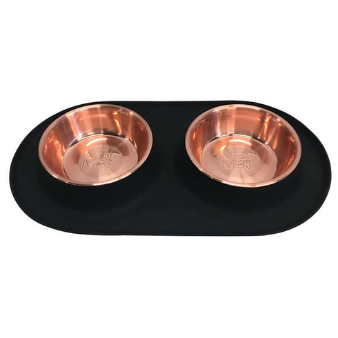 Messy Mutts Double Silicone Dog Feeder Dog Bowl - Large 3 Cups Per Bowl - Copper/Black