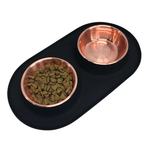 Messy Mutts Double Silicone Dog Feeder Dog Bowl - Large 3 Cups Per Bowl - Copper/Black