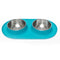 Messy Mutts Double Feeder Stainless Dog Bowl - 1.5 Cups Per Bowl - Blue