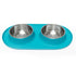 Messy Mutts Double Feeder Stainless Dog Bowl - 1.5 Cups Per Bowl - Blue