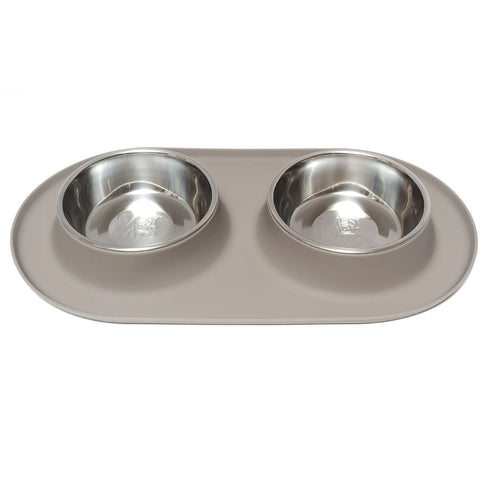 Messy Mutts Double Silicon Dog Feeder Pet Food Bowl - Medium 1.5 Cups per Bowl - Grey