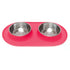Messy Mutts Double Silicon Dog Feeder Pet Food Bowl - Medium 1.5 Cups per Bowl - Watermelon Red