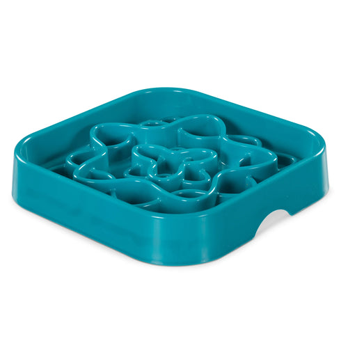 Messy Mutts Slow Feeder Square Dog Bowl - Blue - 8 Cup Capacity