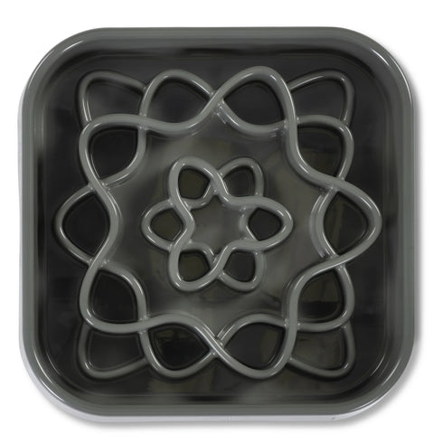 Messy Mutts Slow Feeder Square Dog Bowl - Grey - 8 Cup Capacity