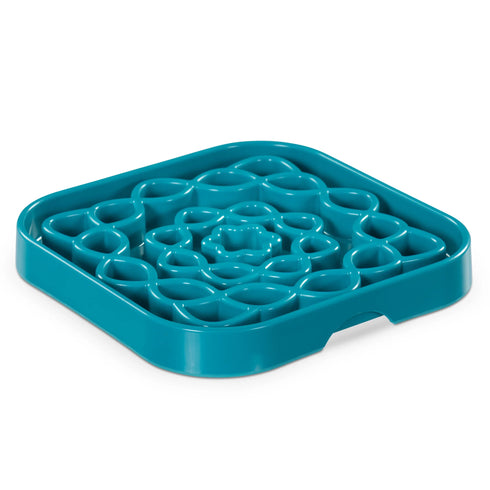 Messy Mutts Slow Feeder Square Dog Bowl - Blue - 2 Cup Capacity