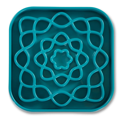 Messy Mutts Slow Feeder Square Dog Bowl - Blue - 2 Cup Capacity