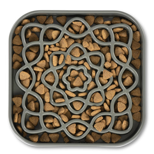 Messy Mutts Cat Interactive Feeder - Square - Grey