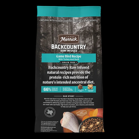 Merrick Backcountry Grain Free Raw Infused Dry Dog Food - Game Bird - 4lb Bag