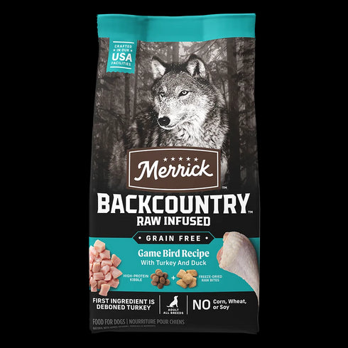 Merrick Backcountry Grain Free Raw Infused Dry Dog Food - Game Bird - 4lb Bag