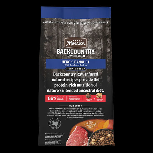 Merrick Backcountry Grain Free Raw Infused Dry Dog Food - Hero's Banquet - 4lb Bag