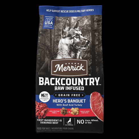 Merrick Backcountry Grain Free Raw Infused Dry Dog Food - Hero's Banquet - 4lb Bag