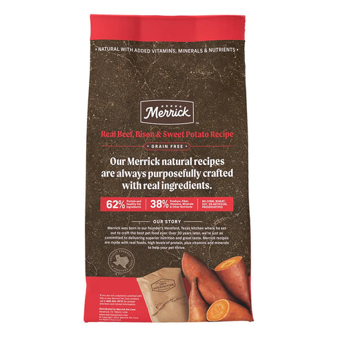 Merrick Grain Free Dry Dog Food - Real Bison, Beef, & Sweet Potato - 10lb Bag