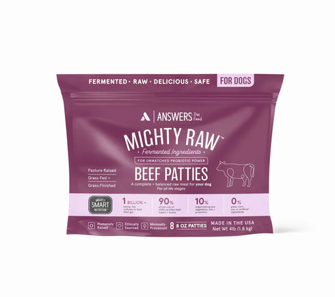 A+ Answers Frozen Detailed Raw Beef Patties Raw Dog Food 4lb