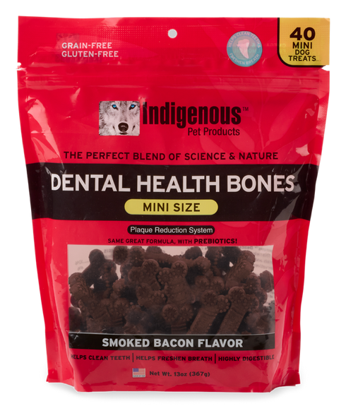 Indigenous Mini Dental Health Bones Dog Treats - Bacon - 40 Count