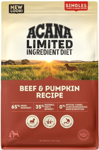 Acana Limited Ingredient Diet Beef & Pumpkin Recipe Grain-Free Dry Dog Food 4.5lb - Poudre Pet and Feed Supply