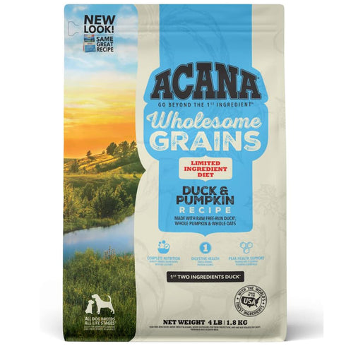 Acana Wholesome Grains Limited Ingredient Diet Duck & Pumpkin Recipe Dry Dog Food 4lb - Poudre Pet and Feed Supply