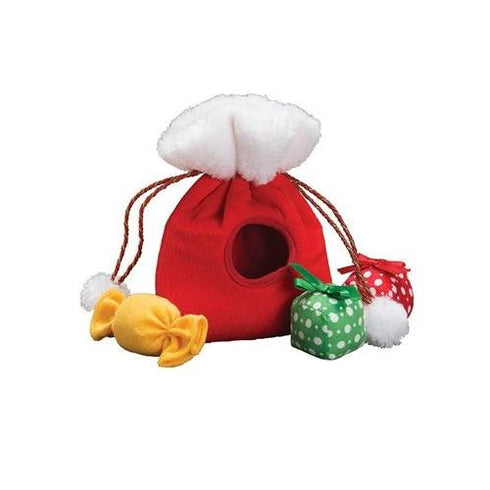 Patchwork Pet Santa Bag with Presents & Candy 10" Dog Toy Poudre Pet & Feed Supply