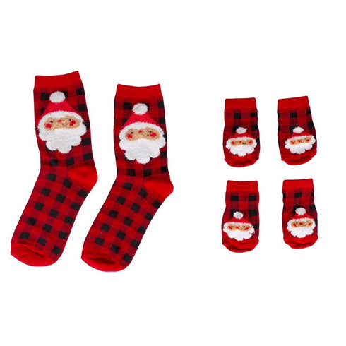 Pearhead Buffalo Check Santa Human and Dog Sock Set - Poudre Pet & Feed Supply