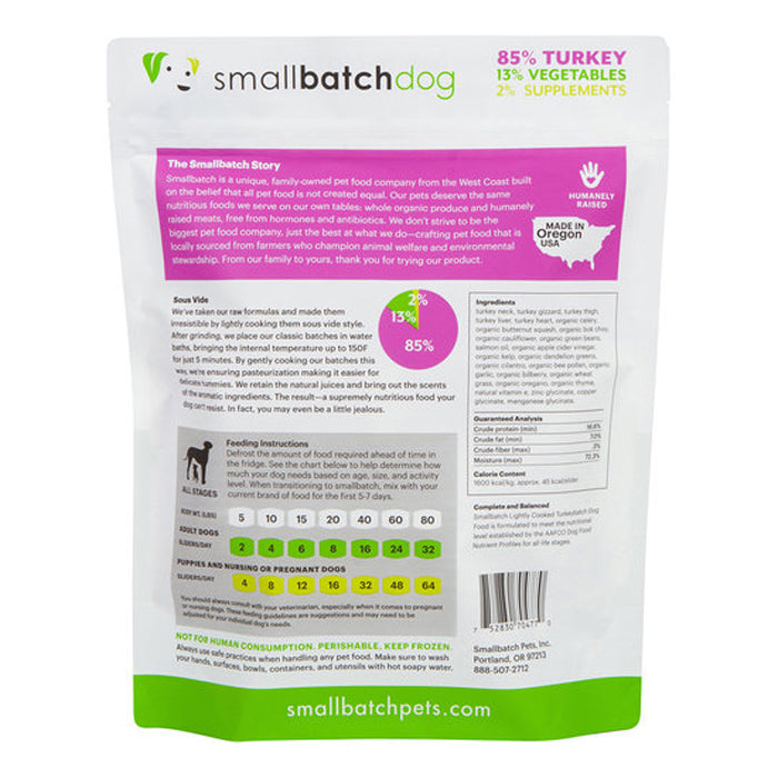 Smallbatch Lightly Cooked Frozen Turkey Batch Dog Food 5lb Poudre Pet