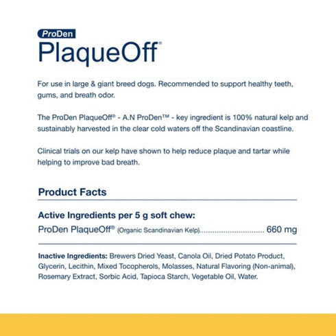 VSI ProDen PlaqueOff Soft Chews with Natural Kelp Large & Giant Breed Dog Soft Chew Dry 90ct - Poudre Pet and Feed Supply