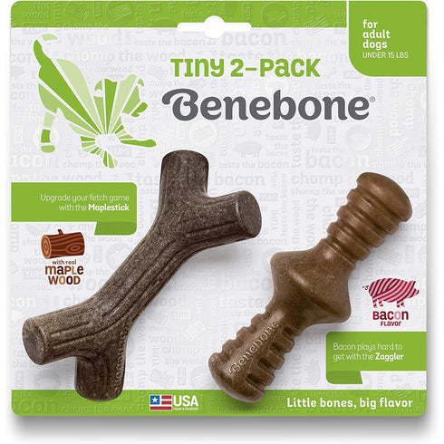 Benebone 2-Pack Maplestick Zaggler Durable Dog Chew Toys Bacon & Maplewood poudrefeed.com